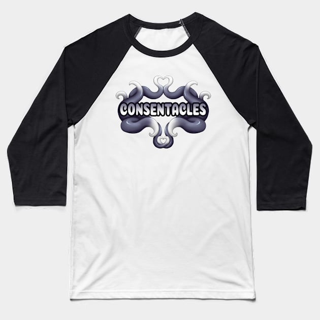 Black and White Consentacles Baseball T-Shirt by Shrineheart